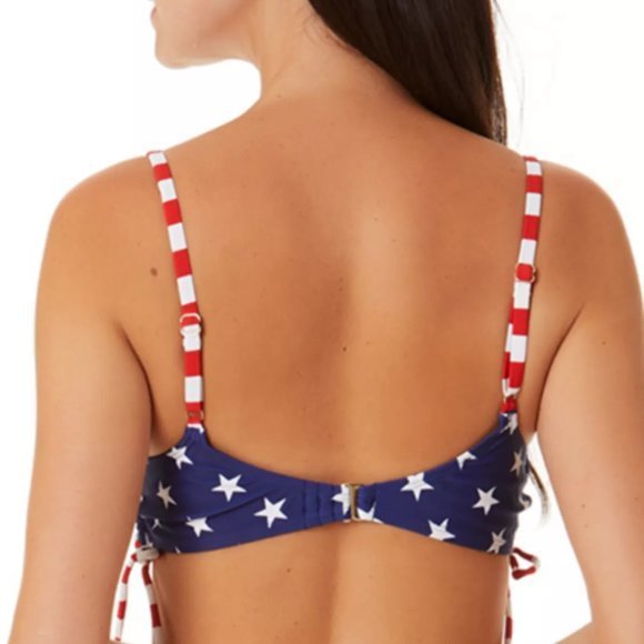 California Waves Classic Stars and Stripes Side Lace-Up‎ Bralette Bikini Top XS - Picture 6 of 11